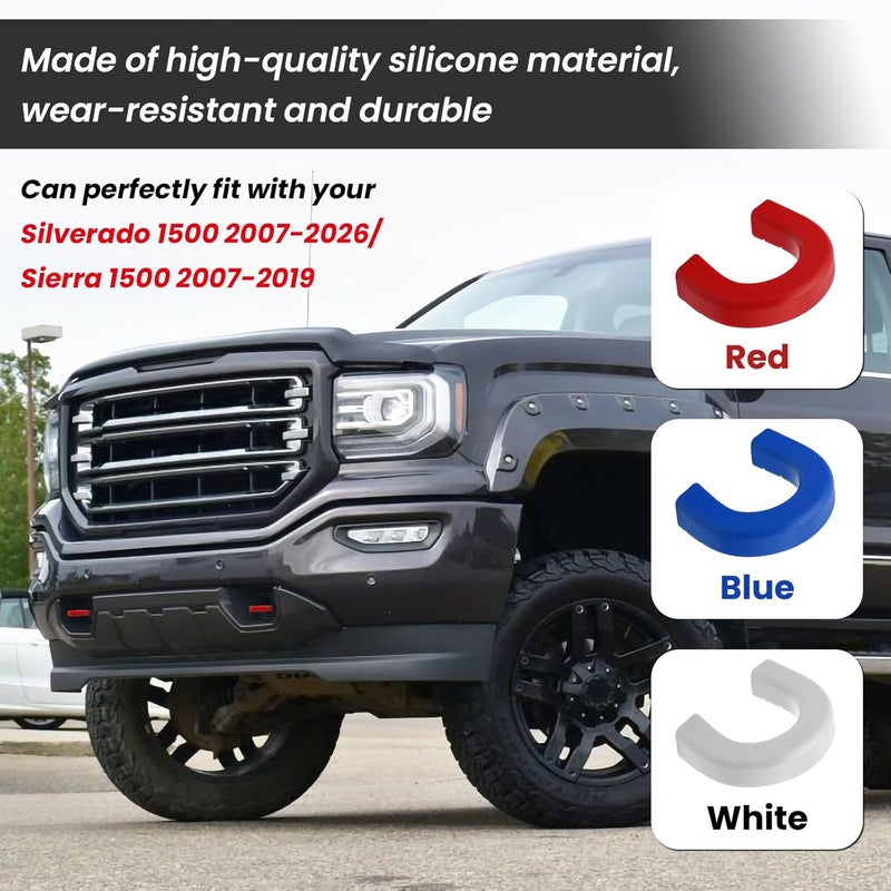 TECHPICCO Long Tow Hook Covers for Silverado 1500 2007-2026/GMC Sierra 1500 2007-2019, Front Tow Hooks Covers Compatible with Chevrolet Silverado 1500 Accessories Blue (Not fit Verticle Tow Hooks) - Image 4